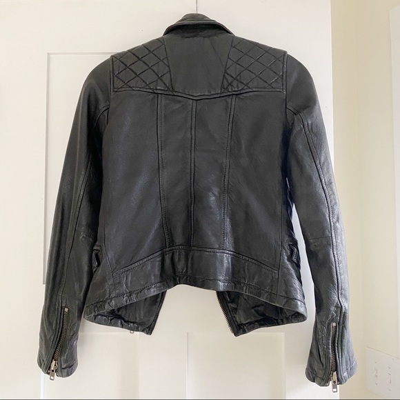 AllSaints Draped Leather Moto Jacket with Quilting - Picture 2 of 4